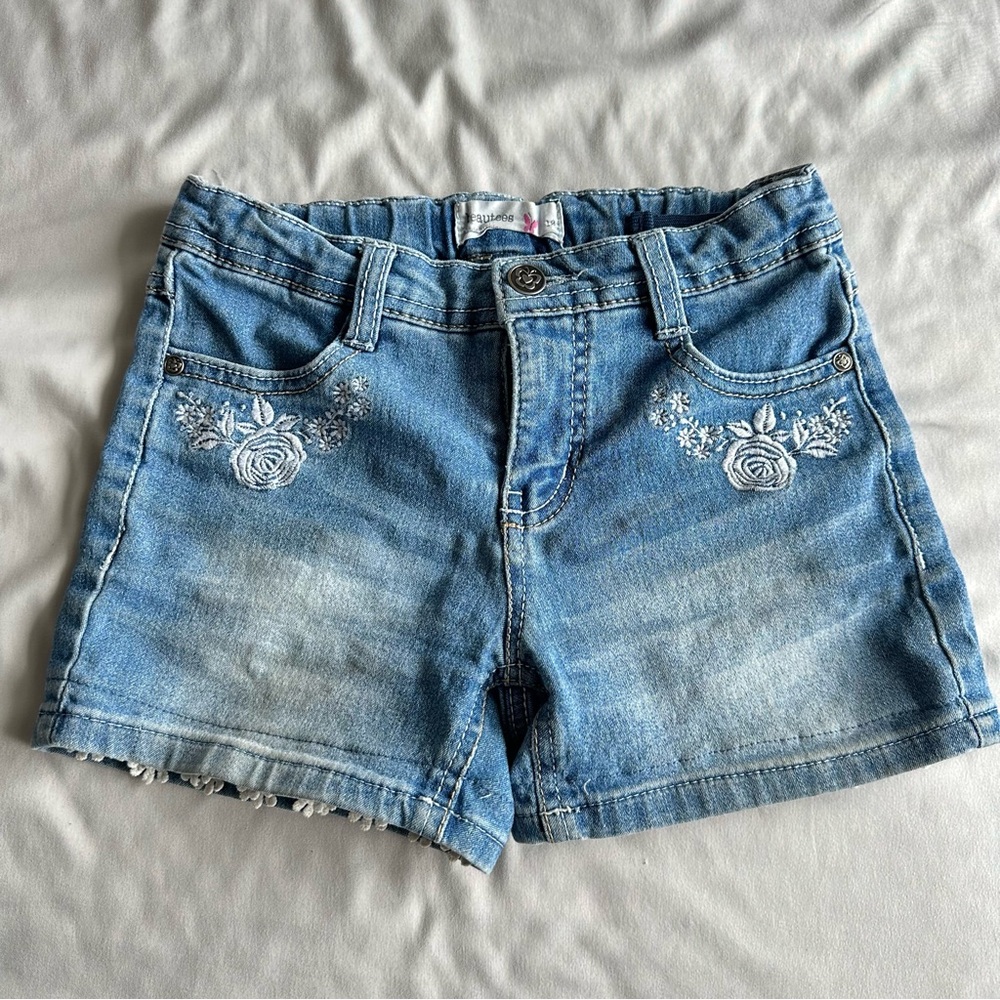 Embroidered Blue Denim Little Girl Shorts